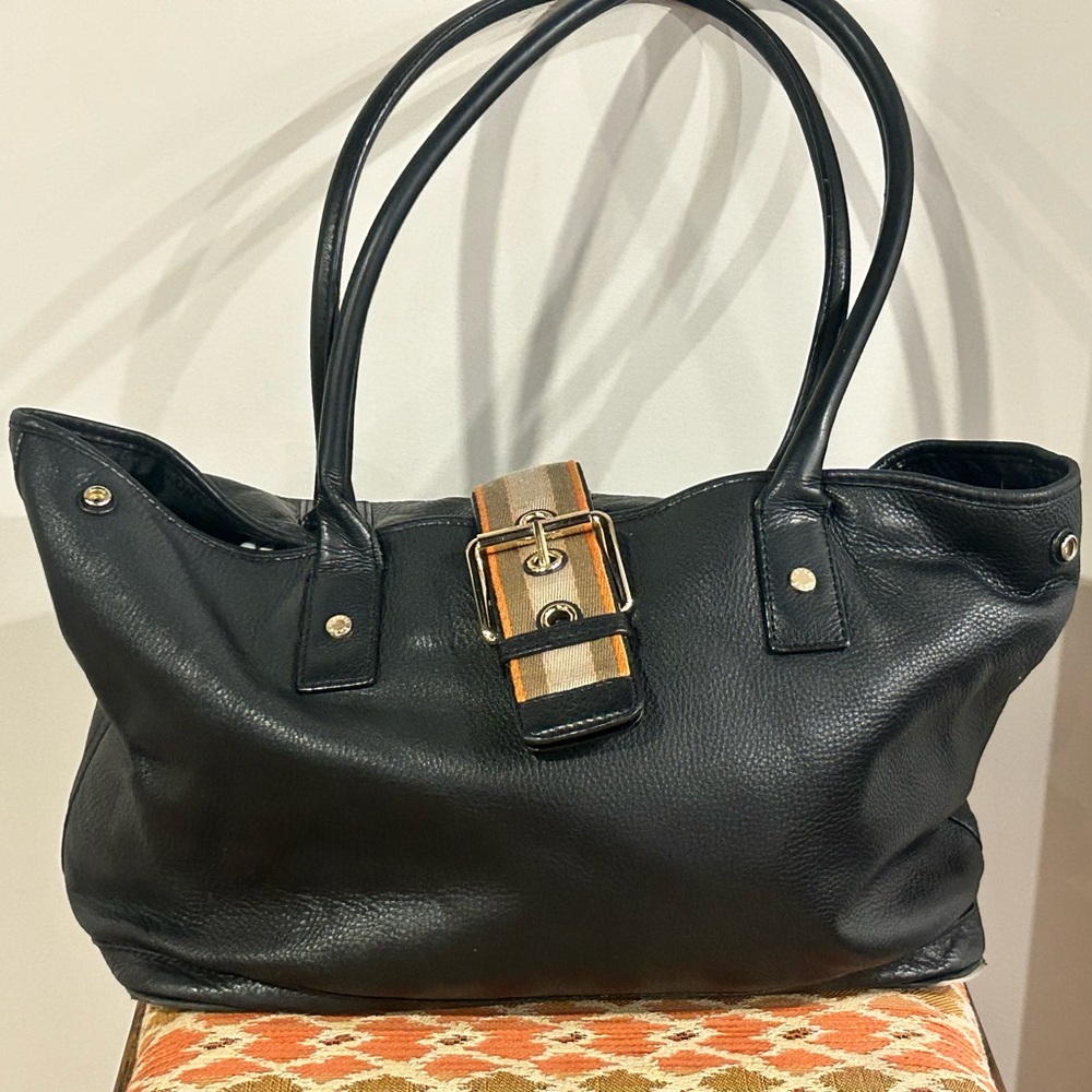 Michael Kors Black Leather Shoulder Bag with Buckle Accent